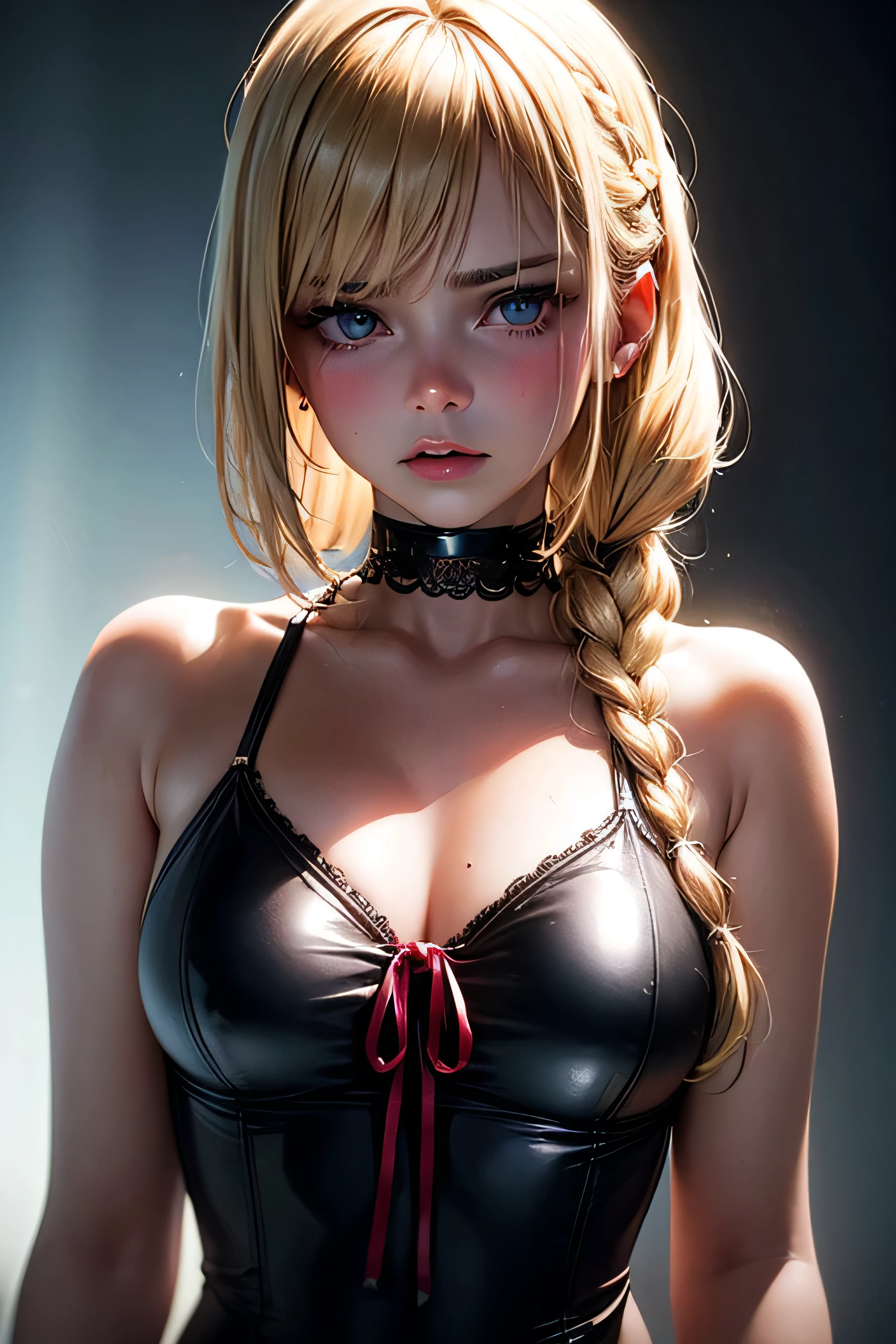(SFW:1.6), Best_Quality, (masterpiece:1.2) of professional Analog Hi-Res photo, (realistic and photorealistic with touch of rawness:1.37), a close-up portrait of (KAWAII princess wearing thongs), Infinity pool on the roof of Skyscraper, Golden sky at dusk, intricate lighting effects with light particles, ((many colorful lights (dazzling bokeh))) . BREAK { Mystic sight | (many Luminous Particles:1.4) | sparkling splash | flying droplets | Rain drops | Luminous water surface | enjoying summer festival | Big City and Brilliant Skyscrapers }, { Childish | Gigantic Cleavage | Half Laying down | number on arm } . BREAK (((NOGIZAKA))) Extremely Detailed very KAWAII face variation, captivating gaze, elaborate detailed Eyes with (sparkling highlights:1.2), long eyelashes、Glossy RED Lips with beautiful details, Coquettish tongue, Rosy cheeks, Wet Glistening ivory skin . (Dynamic joyful expressions), { pleasure in agony | Ecstasy | :D | screaming | Perplexed } . hair and eye color is same color, { Full of flowers | Chained Red leather high collar | Red ribbon | Tiny Coronet | Pearl piece | half updo | short bob }, from diagonally angle, Volumetric lighting .