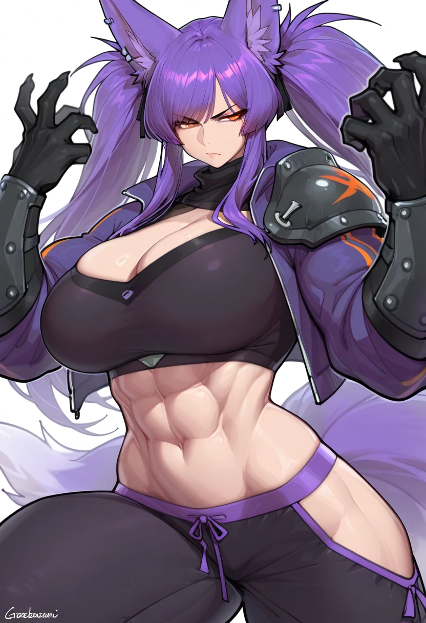 score_9, score_8_up, score_7_up,score_6_up,score_5_up, source_anime, front view, solo, 1girl, Female, huge breasts, crop top, underboob, nipple bulge, microskirt,
sayo, long hair, purple hair, open jacket, black jacket, striped thighhighs, black thighhighs, goggles on headwear, purple eyes, zettai ryouki, pleated skirt, black skirt, <lora:Sayo_XL:1>