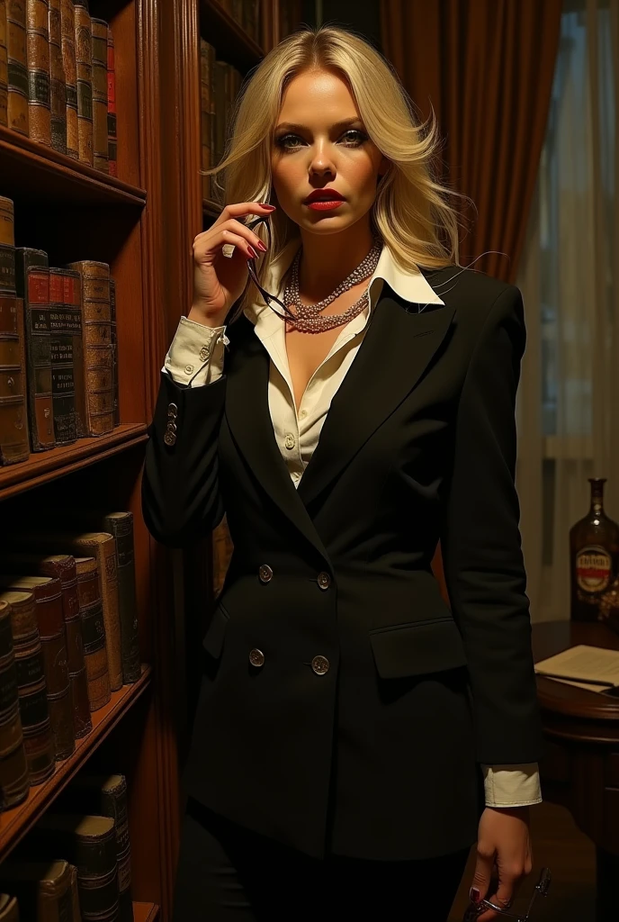 A black and white photo of Catherine sitting in a luxurious vintage armchair, a book in her hand and a sly smirk on her lips.,Basic Instinct,Catherine Tramell, the enigmatic character from “Basic Instinct,” is portrayed with a striking and seductive appearance, characterized by her icy blonde hair, sharp features, and a confident, almost predatory poise. Her wardrobe is sophisticated and alluring, often consisting of sleek, form-fitting dresses that enhance her manipulative charm and commanding presence. Personality-wise, Catherine is intelligent, articulate, , female