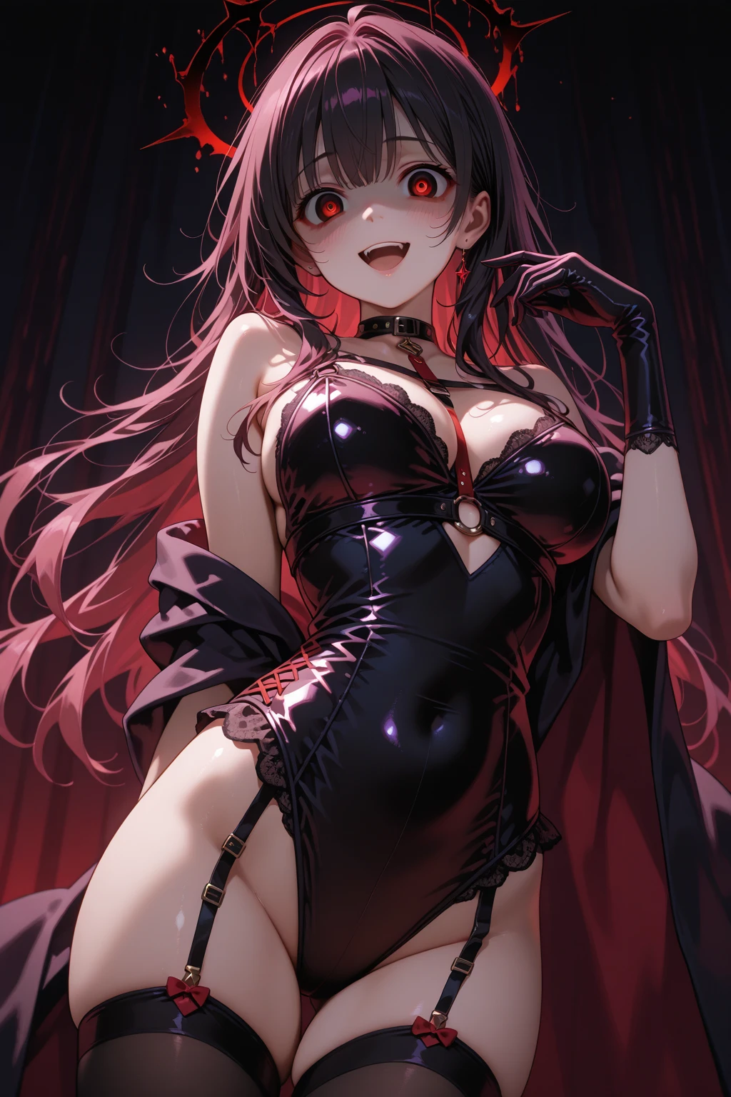 masutepiece, top-quality, top-quality, Beautifully Aesthetic:1.2, 1girl in, halloween night, ((Wearing a fine costume of cat fur, Cat gloves, Shoes in the shape of a cat's paw, Fur mini skirt)), (Silver Pin Heels:1.1), detaileds, ((Red Eyes:1.8)), (Kneeling in a leg pose:1.3), Large breasts, firm breasts, nice shaped breasts, Slender figure, 
((Sexy hairstyles, dark brown hair)), Wavy Hair, (Medium Long Hair:1.2), 
((In a modern room decorated for midnight Halloween:1.2)), (upperbody shot:1.1), (From  above), (Focus on legs:1.1), ((Looking at Viewer:1.2)),