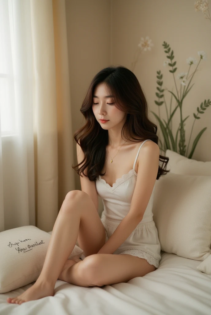 Dark brown hair、bright茶色の目、Japanese actress、 Lady、I am about 40 years old...、(Intricate details:1.2)、(Which is higher???:1.4)、 (Ultra-high resolution:1.2)、Ultra-high resolution、(Fine-tune)、(Detailed facial features)、Hmph、8k resolution、D cup size breasts、Long Hair、bright, Sunny living room、Large windows、Extravagant space、relax、、,Full body photo、Head to toe shot、Beautiful feet、Loose dress、Beautiful feet、A refreshing room filled with sunlight、she, household items,   (plant:0.8), Fashion Hub, Extremely detailed, Very detailed, Realistic, Hourglass Shaped Body, Obscene pose,、、私 cry a lot、tears、person on the left、White wall、White floor、diagonally from below、Please lift your chin、Expressing weakness、relaxした表情、Pose of Weakness、