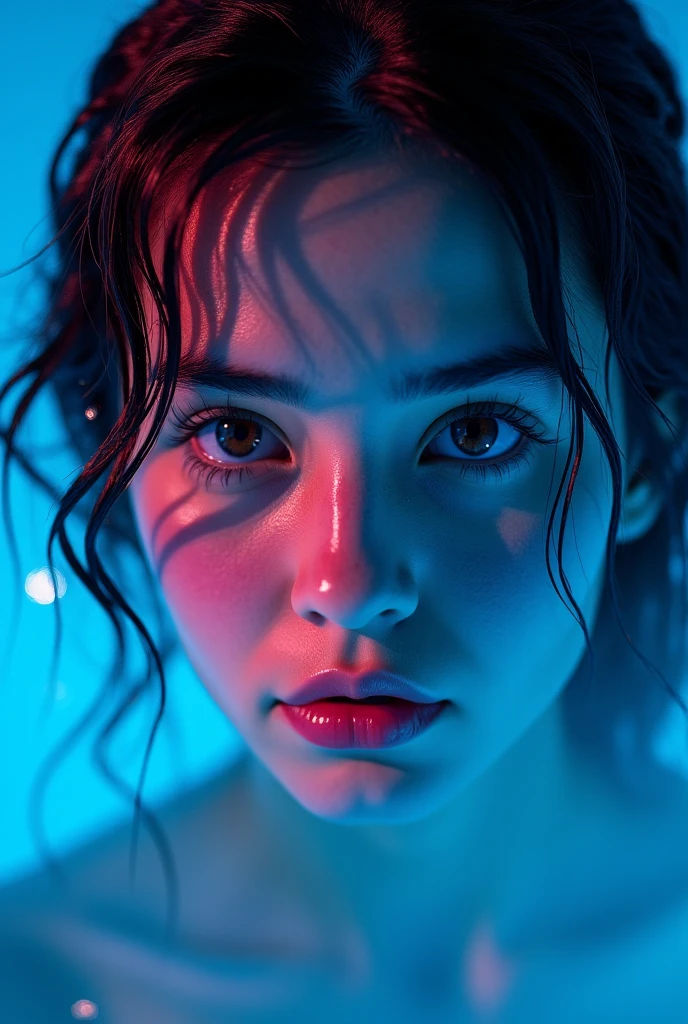 beautiful girl swimming in a pool of colorful thick slime, detailed face, beautiful eyes, long eyelashes, flawless skin, glowing ethereal skin, wet hair, dripping slime, swirling neon slime, swimming pose, pool of luminescent slime, underwater, vivid colors, dramatic lighting, cinematic, digital painting, hyper detailed, photorealistic, 8k, HDR, cinematic lighting, dramatic colors
