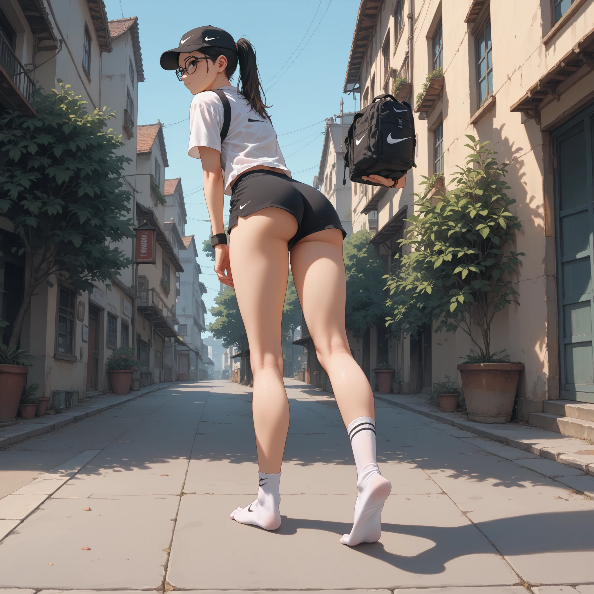 (((fullnude、a beauty girl、Stay outside))、fullnude、The wind is blowing outside、Naked without wearing anything、((Not wearing pants、Naked body))、14years、8Head and body、a small face、A slender、Very skinny、skinny、torso, beauty legs、legs are long、tiny chest,Ribs、discreet breasts、((Constricted waist、Smaller chest、small tits))、beauty legs、dented belly、Model body type、Lustrous hair、Backgrounds that look like real photos、(((NSFW)))、(((Reveal madness)))、(((Cap only one leg thigh strap、Carrying a backpack)))、leading part、MVP、fair white skin、Commuting to school、get on the bus