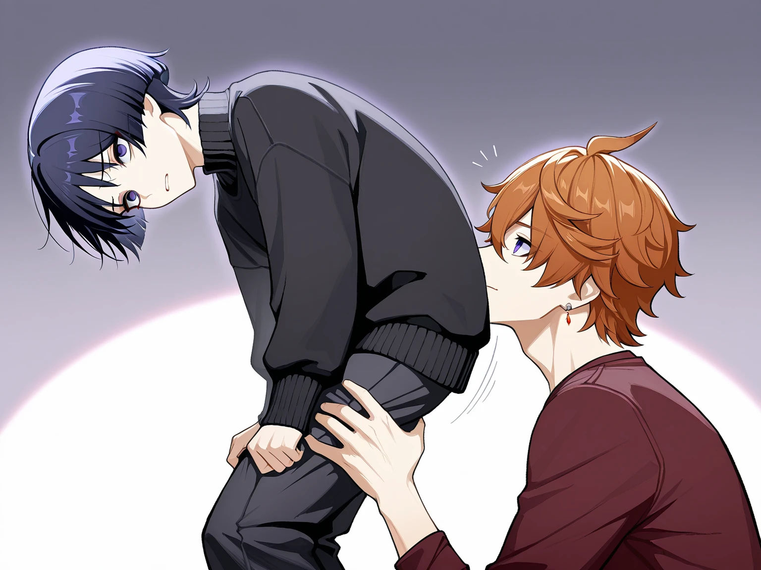 Gay Ichigo from bleach getting fucked by a big black cock and getting creampied in a full nelson position in the public restroom