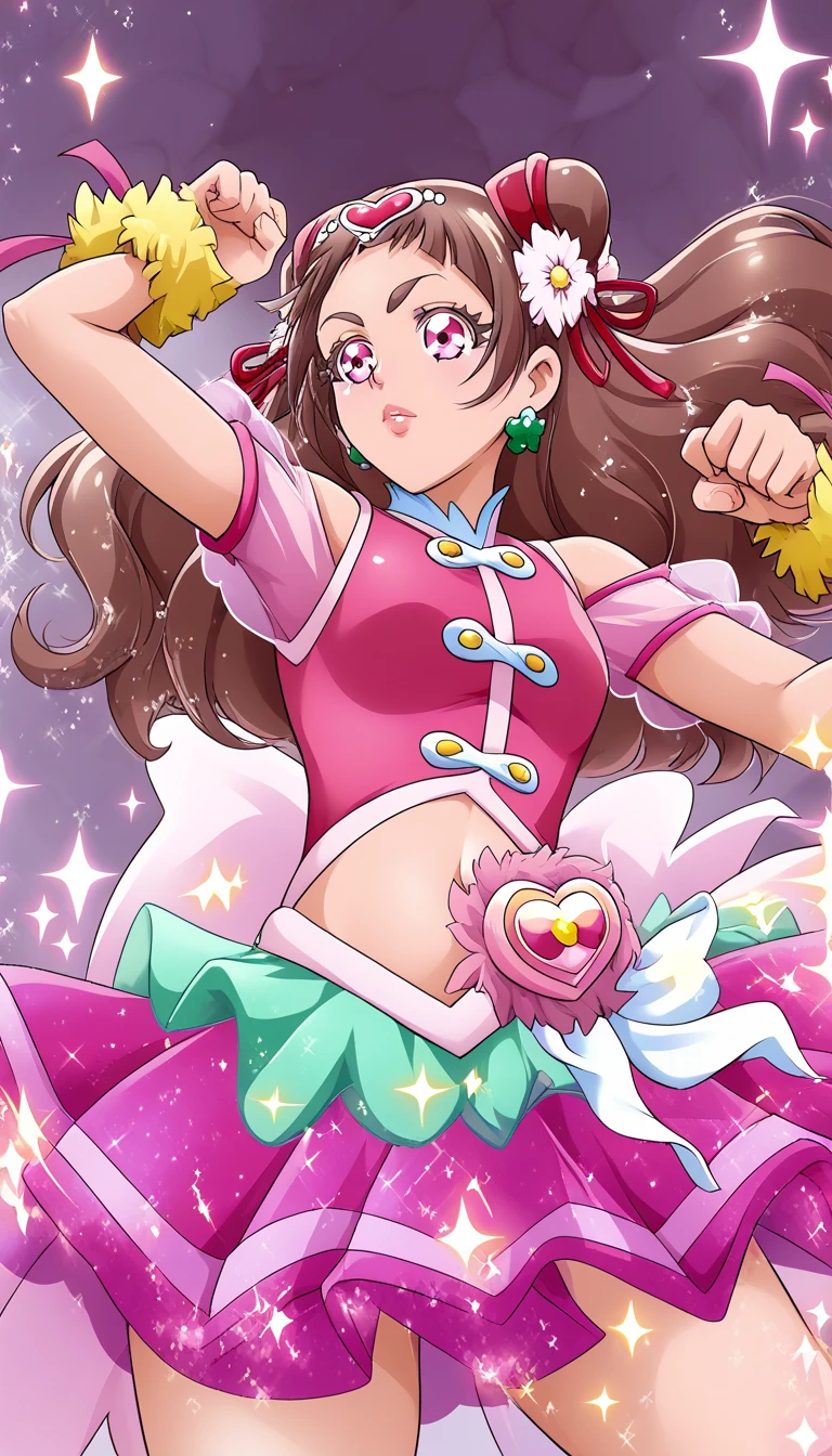Anime Style, Big Lips, For Chestnuts, pinkの目, Japanese Face, Improve, Both sides up, hugeな胸, Wide Hips, sexy, pinkのテーマ, cute, be familiar with, pink room, To decorate, hit, Improve outfit, cute, Magical girl, Pleated skirt, Thong Shorts Panties, Magic Rod, Neckline, hugeなおっぱい, huge , Dynamic pose, Dynamic Angle, Wicked Smile, from the front, 大きなお尻 from the frontのアングル, pink