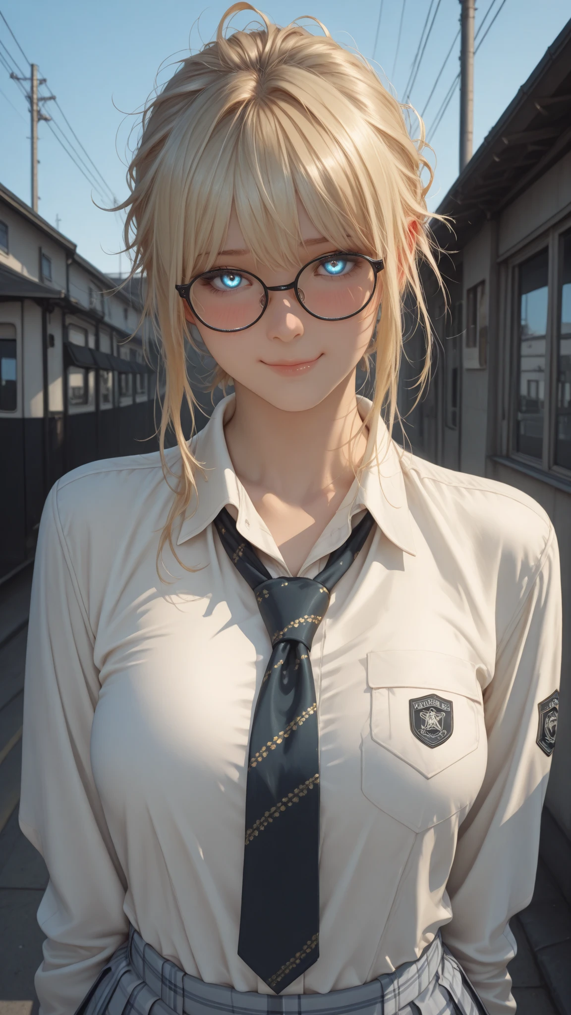 最high quality, high quality, High resolution, high quality texture, high quality shadows, High resolution, Beautiful details, Detailed CG, Detailed Texture, Realistic representation of face, Realistic, colorful, delicate, Cinematic Light, Side light, Lens flare, Ray Tracing, sharp concentrated, (1 Girl,concentrated:1.3), ( Intricate details, compensate, PureErosFaceV1:0.5), (細部まで美しいdelicateな顔, 緻密で美しいdelicateな瞳, Perfect Facial Proportions, Dense skin, Optimal ratio of four fingers to one thumb, Modest chest, Beautiful Hips, Smooth upper abdomen, blue eyes , glasses ,White shirt, Denim pants ,trekking shoes, , jordan, Petra Ruins ,buzzer, blue sky,Backpack,adventure journey ,the gaze of true love, lips of temptation, A look full of compassion ,a smile full of love, Acting lovey-dovey, waist up, 35 years old, hiking,house wife,show off nipples under white shirt, air fortress hair, blonde hair