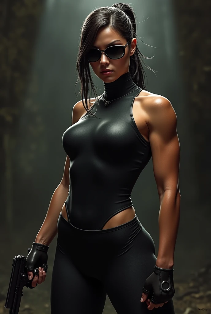 masterpiece, maximum quality, ultra high resolution, 8k, girl, Zoë Kravitz/Selina Kyle (The Batman movie), extremely beautiful, full body, alone, thin, extremely detailed face, face identical to the movie, detailed eyes, mischievous smile, cheerful, realistic photo, totally realistic, human pelle, studio lighting, perfect, wide hips, thick thighs, big ass, wearing sports micro shorts and t-shirt, insinuating,  Side view, bunched butt