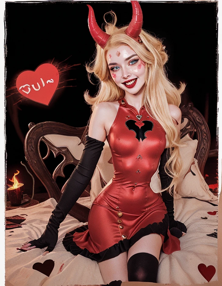 18yo star butterfly, Boyish body, (nsfw:1.3), posing, red horn hairband, red hearts in cheeks, (butterfly tattoos:1.05), dark Black velvet pijama outfit, blonde hair (bokeh effect:1.2). medieval castle, majestic, historical, and home to tales of knights and royalty <lora:StarButterfly_v1.1:0.45> <lora:nsfw0.3.6:0.9>