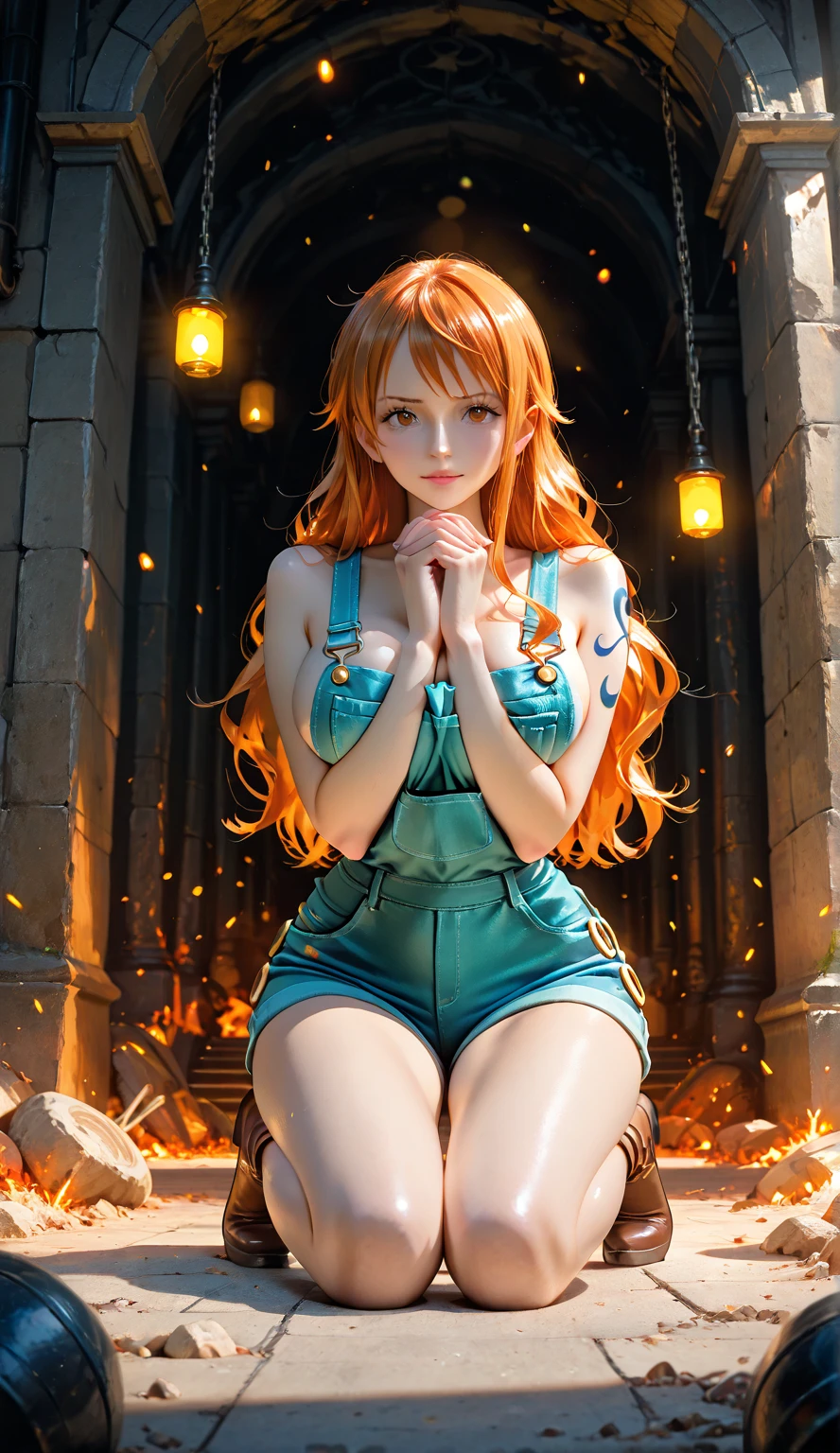 Masterpiece, extra detailed, pretty girl, busty slim firm body, red hair, red high heels