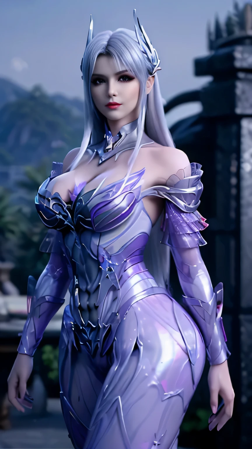 A BUSTY MILF, CLOSEUP UPPER BODY,SOLO, ((DRAGON MECHA HORN,DARK LONG HAIR)), (GIANT FAKE BREASTS, DEEP CLEAVAGE, EXPOSE ABS:1.5), ((WEARING OUTFIT SILVER, PURPLE, CRIMSON RED DRAGON MECHA TRANSFORMERS SKIMPY ARMOR:1.5)), (MUSCULAR BODY SHAPE:1.5), (CLEAN GLOSSY BODYSKIN:1.5), (LOOKING AT VIEWER:1.6), (BACKGROUND FUTURISTIC SPACE STATION:1), (PHOTOREALSITIC:1.4), (ULTRA-DETAILLIERT), (TOP-QUALITY), (BEST SHADOWS), BRIGHT LIGHT IN ROOM, HYPER TEXTURE, (8X MSAA), ((UNREAL ENGINE 5 RENDER)), (NEON), PHYSICALLY-BASED RENDERING, ULTRA HIGHT DEFINITION, 16K, 1080P.