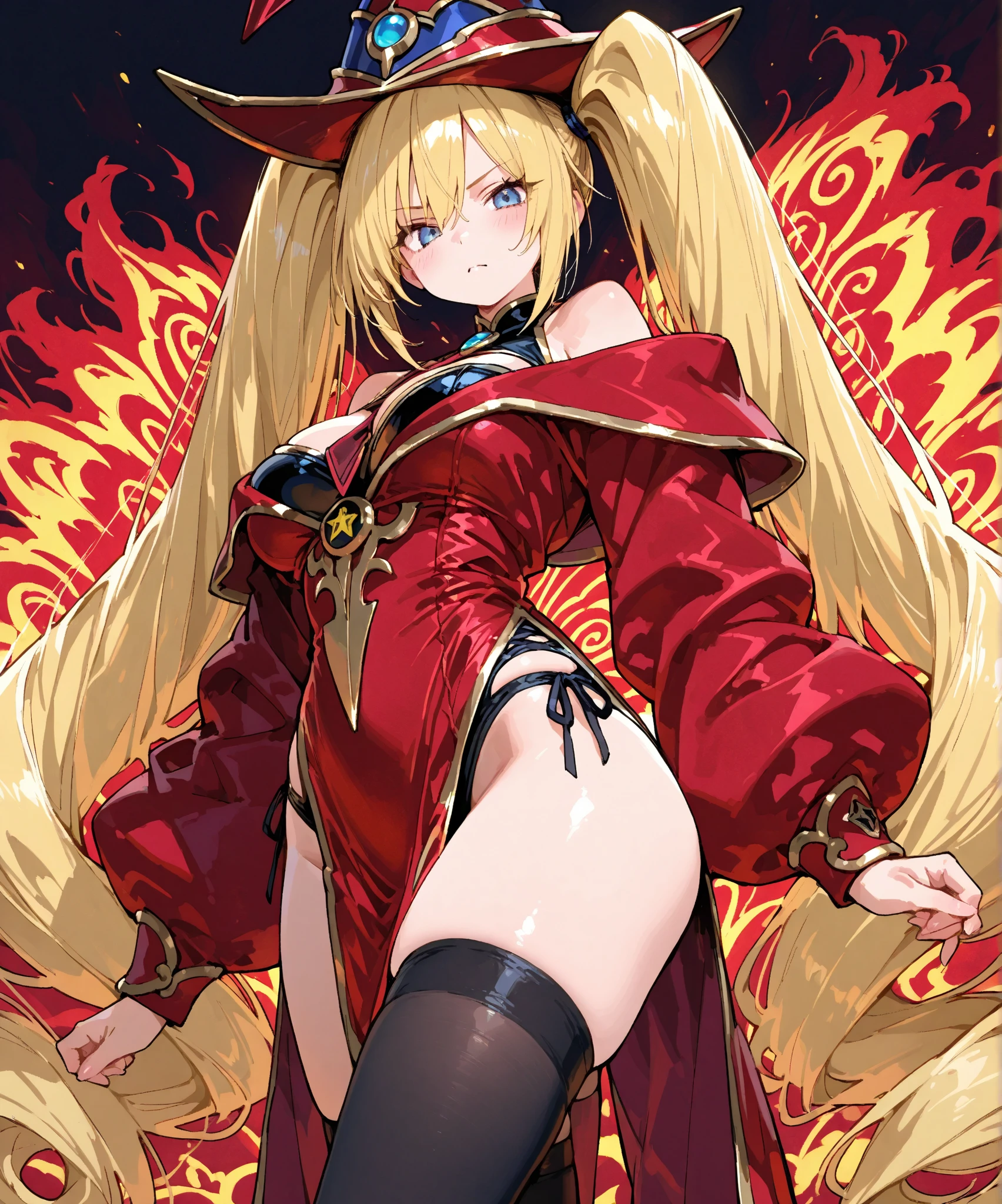 Desert_Sorceress_outfit, 1girl, solo, gloves, elbow_gloves, large_breasts, smirk, dominant female, femdom, dommy-mommy, makeup, lipstick, red lipstick,large breast ,long hair, mature female, makeup, eyelashes, blush, lipstick, masterpiece, best quality, highly detailed, a anime girls in kimono dress with a sword posing for a
picture, bare shoulder,open kimono, evil smile, open mouth, crop top , (nsfw) not safe for work, smile,
ecchi anime style, anime girls, ecchi style, ecchi, digital anime art!!, in anime style, official artwork, visual
novel cg, beautiful anime girl, anime style 4 k, kimono pencil skirt, exposed belly, exposed navel,
exposed midriff, exposed lower belly, outdoor, japanese architecture, temple