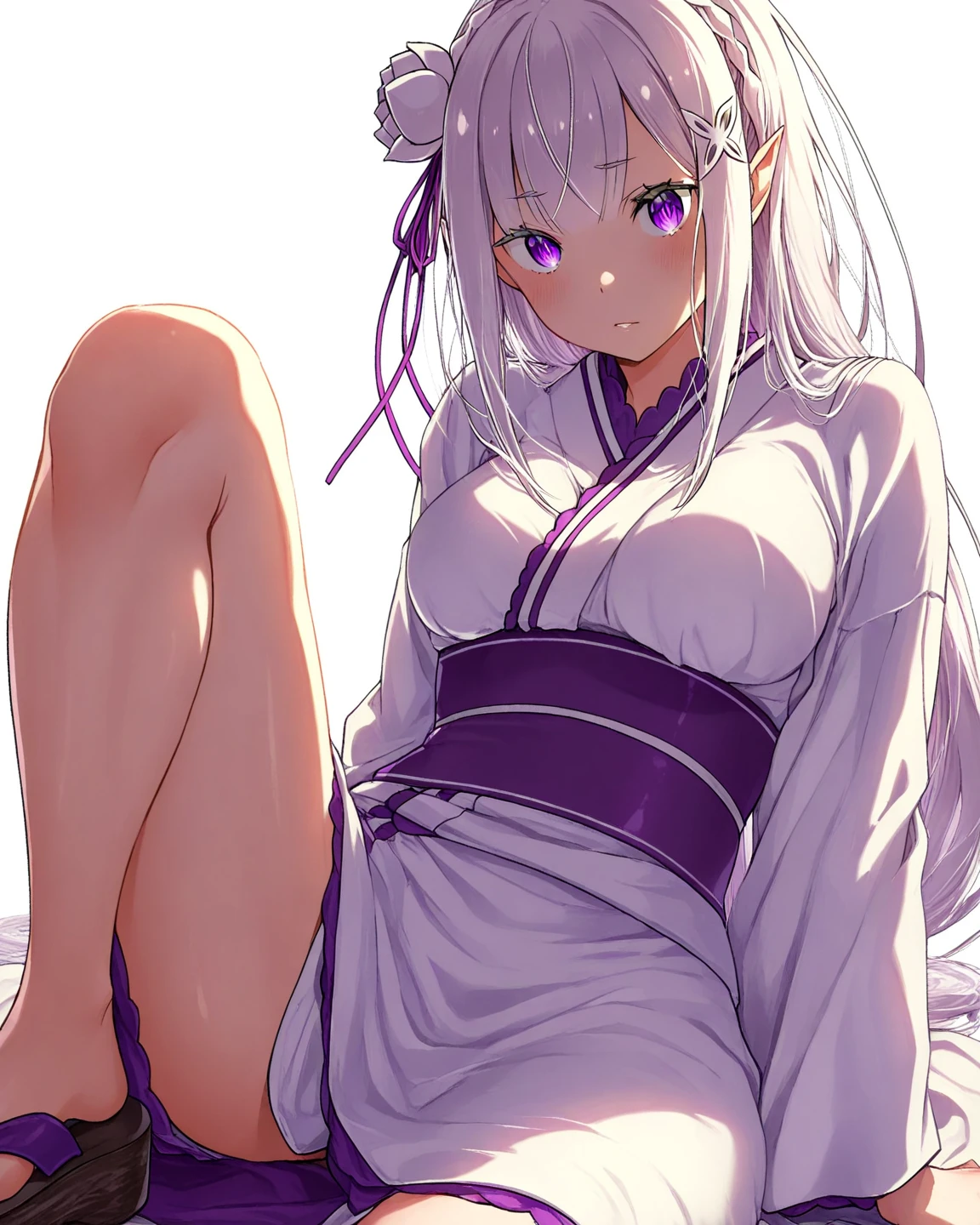Random pose、M-shaped spread legs、Random underwear、Light silver hair、Semi-long hair、Pale purple eyes、blueの下着姿、Blushing、Random erotic poses、Bedroom、On the bed、Spread your legs、Glamorous expression、M-shaped spread legs、blueのパンティ、blue