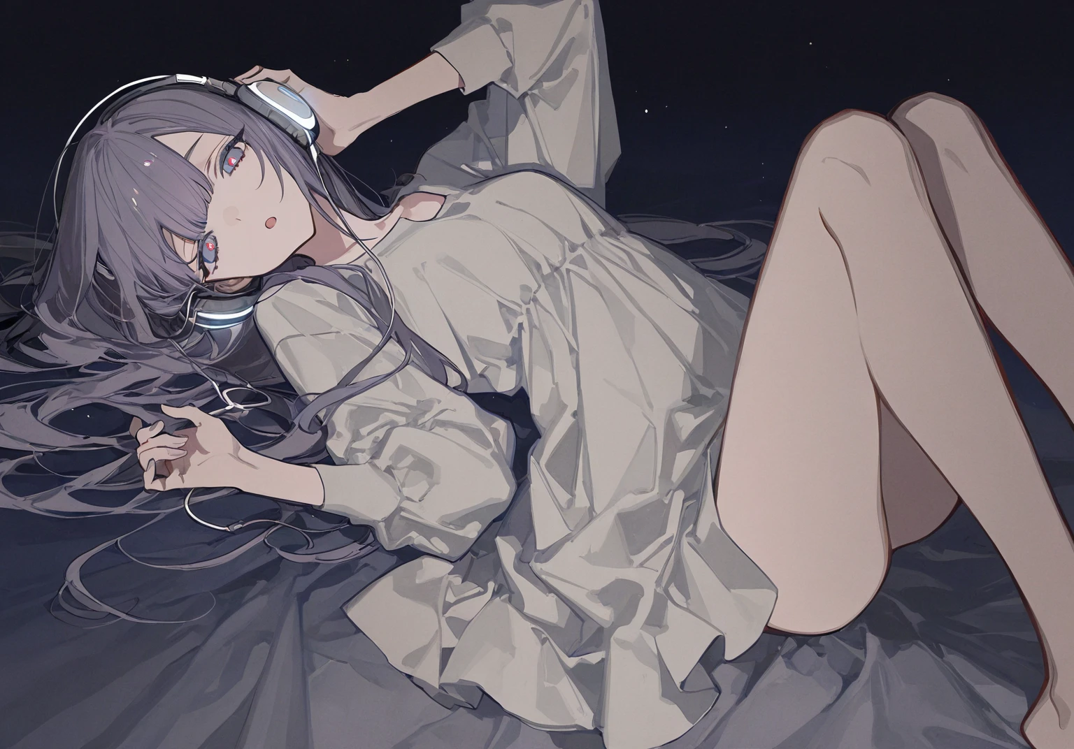 lovehotel, reflection wall, glowing bed,1girl,, lying on bed, masterpiece, best quality, very aesthetic,