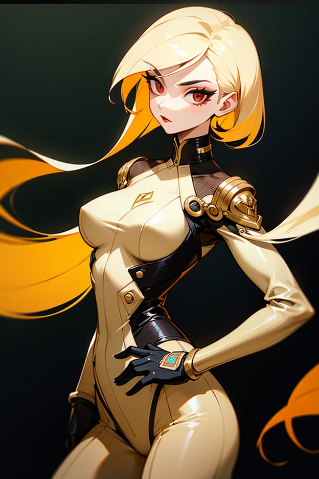 full body picture Unreal Engine 5 8K UHD of a beautiful adult girl, long golden hair, wearing futuristic black tight battle suit, futuristic tight mask, futuristic neck collar, gold light details, best quality, masterpiece