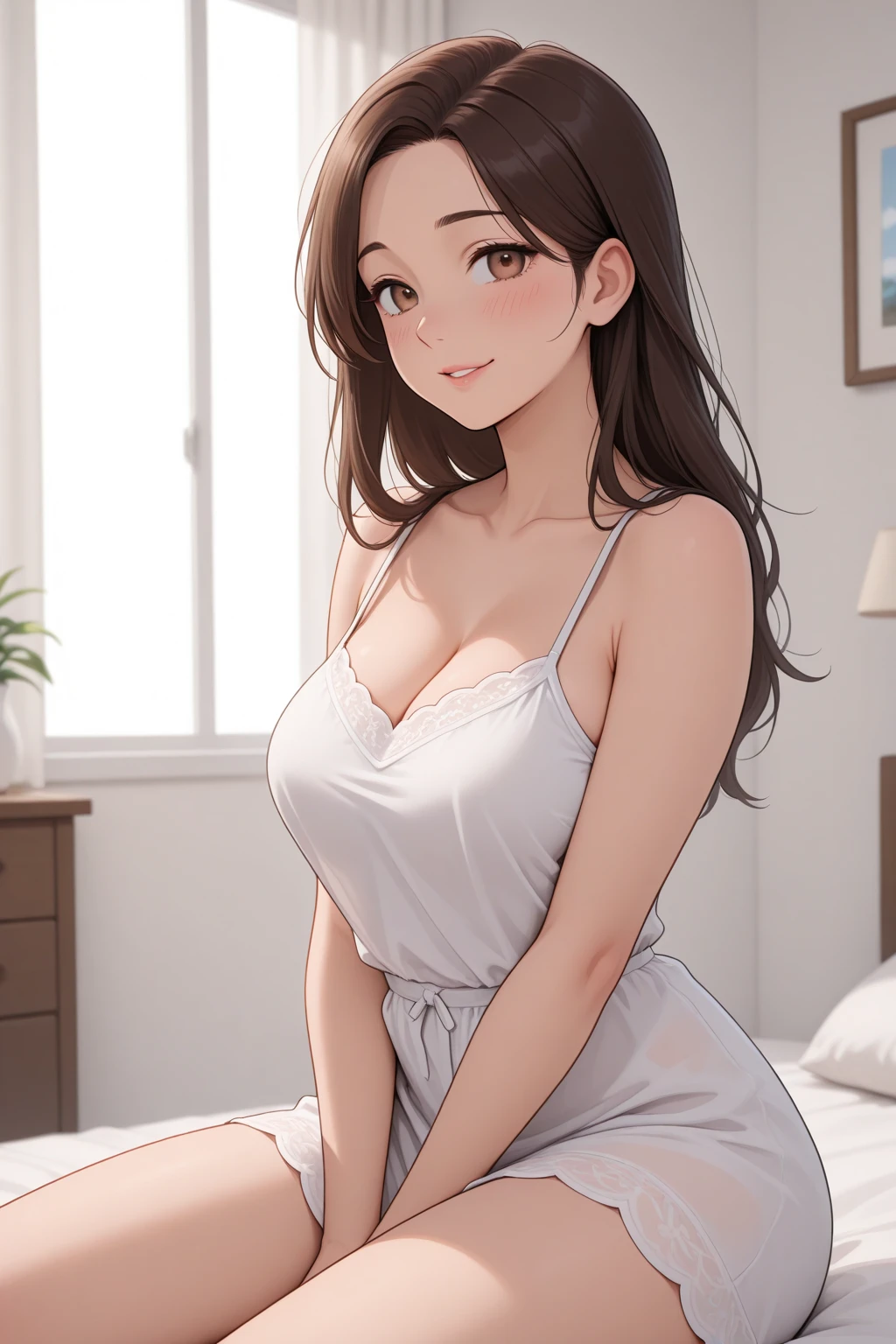 (((masterpiece))),(((High resolution)))、(((8K)))、(((perfect face)))、(((beauty of japan)))、40 years old、(((beautiful face))), (((camisole))), ((one peice)), embarrassed look, look at the camera, top quality eyes, detailed texture, look at the camera, standing, all body, big tits