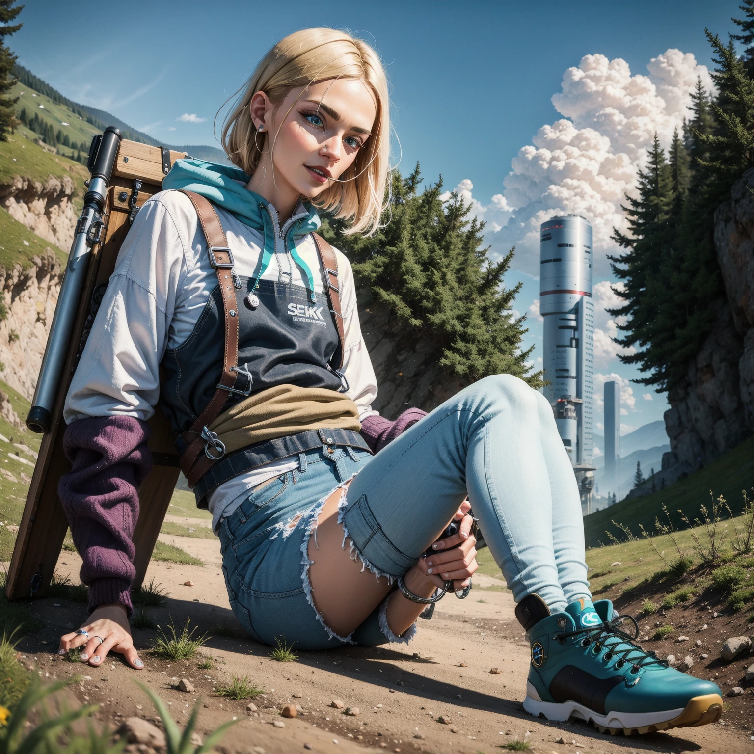 Realistic face, realistic background, cute girl,half robotic ,