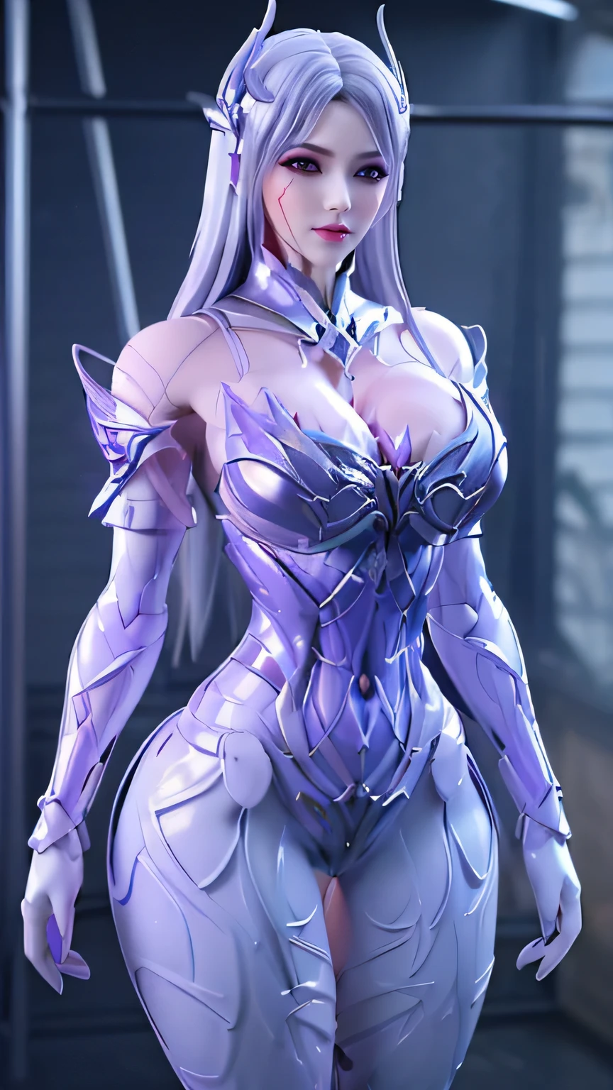 A BUSTY MILF, CLOSEUP UPPER BODY,SOLO, ((DRAGON MECHA HORN, LONG HAIR)), ((GIANT FAKE BREASTS, DEEP CLEAVAGE, EXPOSE ABS:1.5)), ((WEARING OUTFIT SILVER, PURPLE, CRIMSON RED DRAGON MECHA TRANSFORMERS SKIMPY ARMOR:1.5)), (MUSCULAR HOURGLASS BODY SHAPE:1.5), (White porcelain SKIN:1.5), (LOOKING AT VIEWER:1.2), (BACKGROUND FUTURISTIC SPACE STATION:1), (PHOTOREALSITIC:1.4), (ULTRA-DETAILLIERT), (TOP-QUALITY), (BEST SHADOWS), BRIGHT LIGHT IN ROOM, HYPER TEXTURE, (8X MSAA), ((UNREAL ENGINE 5 RENDER)), (NEON), PHYSICALLY-BASED RENDERING, ULTRA HIGHT DEFINITION, 16K, 1080P.