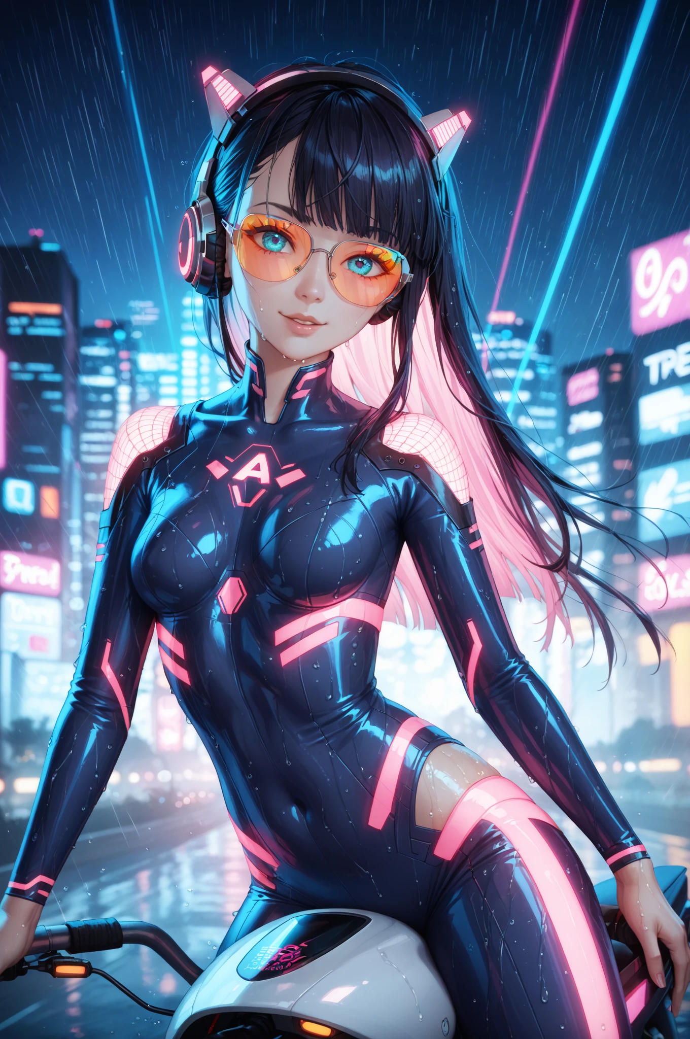Futuristic cat-eared girl character、Draw Aimira。She has neon blue eyes.、Wearing cyberpunk-inspired accessories。Clothing is made of hologram material、It is designed in the image of IT technology.。The expression is curious、Please express a cheerful and energetic appearance。The backdrop is the futuristic city of neon Tokyo、Keep futuristic buildings and digital elements visible。an oil painting、8K、