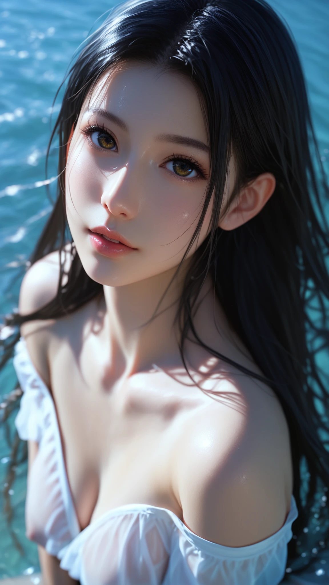A girl,petite,realisticlying,The upper part of the body,Realistis,Floating hair,Detailed face --auto