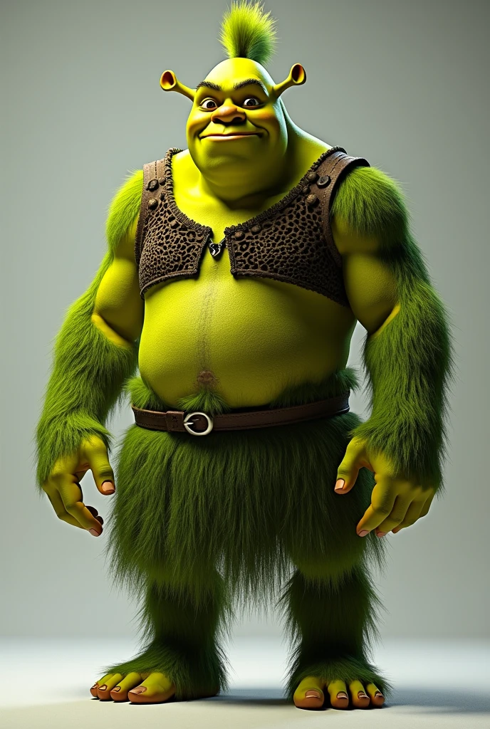 a tall goblin, hairy, muscular, speedo, BIG belly, swollen intestines, prominent belly, pointed ears