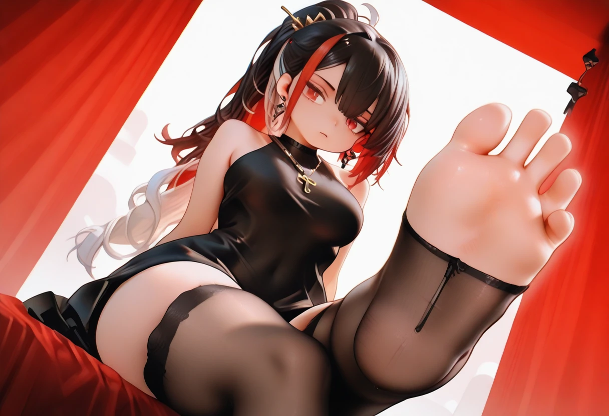 "NSFW:1.5,complete art masterpiece,Highest Quality,High quality,4K,8K Ultra Detail,High resolution,Ultra-realistic photos,ultra-detailliert,Realistic skin texture,Amazing Shadows,extremely detailed texture,Perfect Lighting,High level of image quality,Best ratio 4 fingers and 1 thumb."(1 girl, Solo),14 year old girl,beautiful girl with perfectly trimmed face,Beautiful limbs with perfect proportions in terms of human skeleton,Beautiful body with perfect proportions,Old-fashioned Japan princess,long messy black hair,eyes outlined,Blue eyes,((Luxurious hair ornaments, Kanzashi)),Medium big breasts,thin waist,Sexy buttocks,contoured face,Sexy and gorgeous black latex micro bikini,Extremely small sexy bra,Very small and high-legged sexy pants,Red gorgeous kimono,Black collar,(big uterus tattoo, lewd print),Sweaty all over,wet all over,lovely ear piercings,Sexy and gorgeous stockings,high-heels,brave,Cool,Smile,full of sweat,droolng,Nasty,estrus,Lust,stick out tongue and drool,Wet,Wet crotch,Wet inner thighs,Ahegao,Spread legs,Night,Dark,Standing image,Under the head,On the buttocks,Portrait.