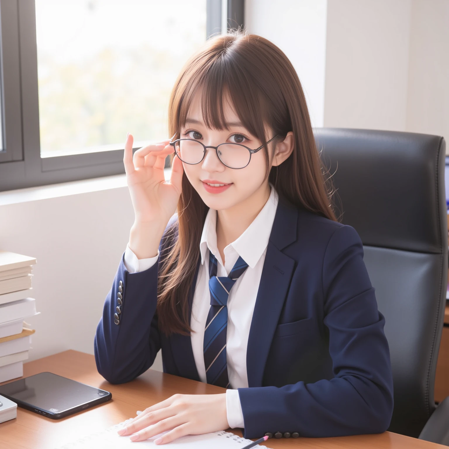 Highest quality、Japanese、teacher、Glasses、Inserting the penis into the vagina、Have sex、naked、Thick pubic hair、suit、stockings、Tight mini skirt、classroom、smile