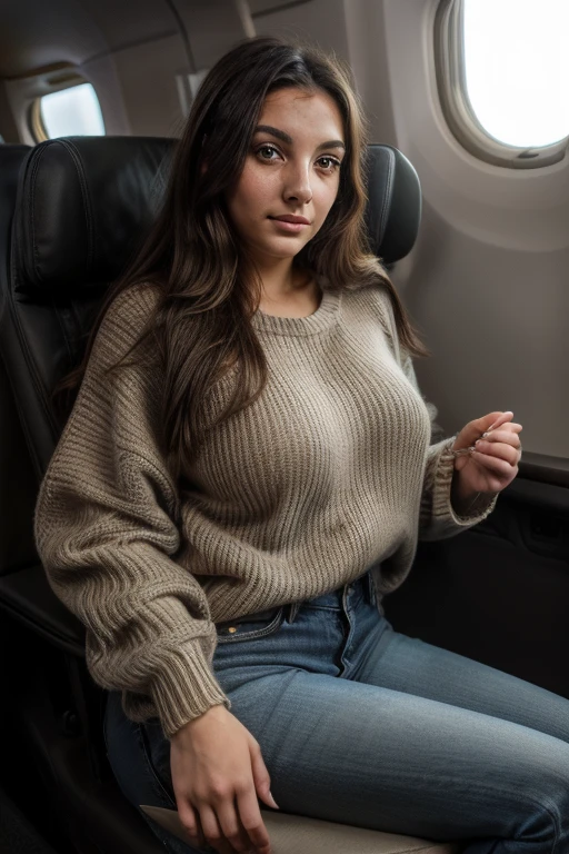 Dans le lounge moderne de l'aéroport de Dubaï, elle se tenait près des immenses baies vitrées offrant une vue imprenable sur les pistes animées. Vêtue d'une tenue décontractée mais élégante pour le vol à venir, son pantalon de jogging ajusté mettait en valeur ses courbes avec subtilité, soulignant gracieusement ses formes généreuses. Un haut ample en coton blanc accentuait la délicatesse de ses épaules et la courbe de son cou, complété par des bijoux minimalistes qui scintillaient légèrement à la lumière tamisée de l'aéroport. Ses cheveux bruns, délicatement coiffés en une queue de cheval basse, ajoutaient une touche de sophistication à son look décontracté. Elle portait des baskets blanches impeccables, parfaites pour voyager avec confort et style. Malgré l'effervescence autour d'elle, son assurance naturelle attirait discrètement les regards admiratifs des autres passagers, captivés par sa présence à la fois décontractée et raffinée dans cet environnement cosmopolite.
