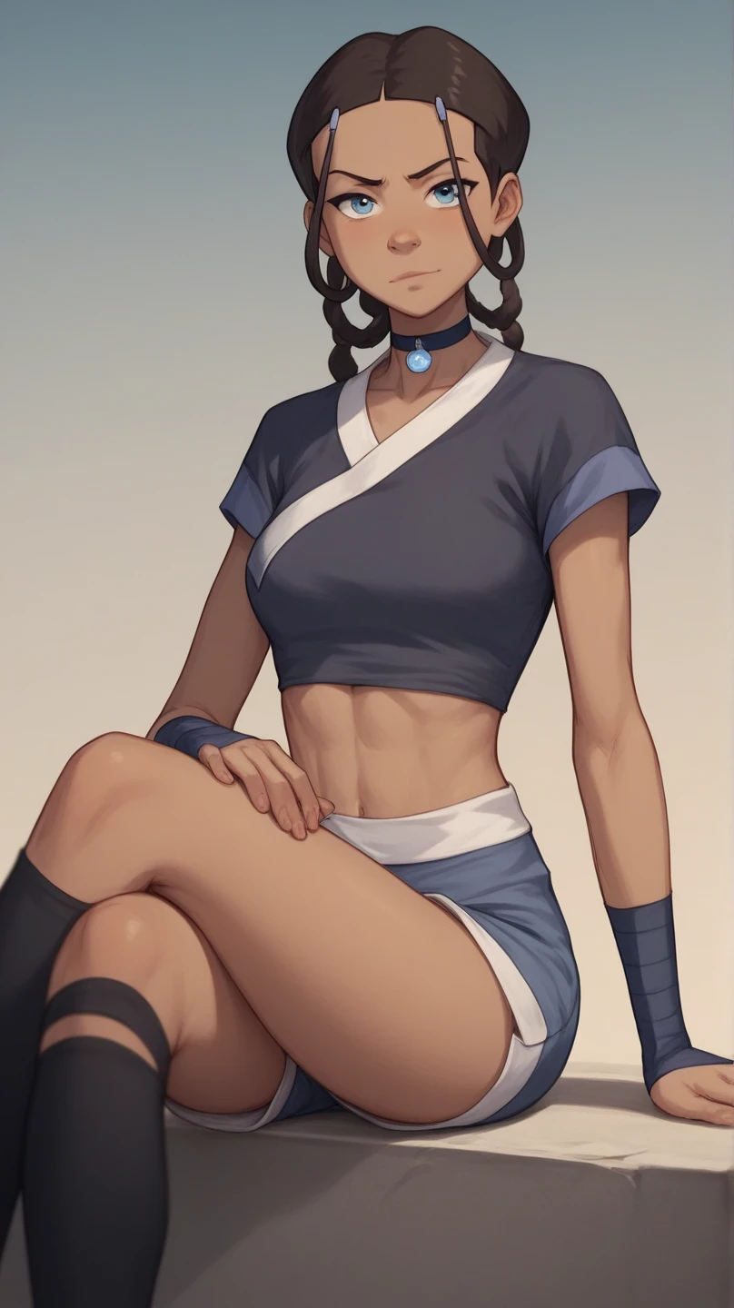 ultra-realistic 8K CG, masterpiece, ((ultra detailed background, fine drawing, intricate details, high detail, better quality fine details, hyper-detailed face)), (photorealistic: 1.4), beautiful lighting, absurdity, RAW photo, film grain, TyLee, 1girl, solo, brown hair, braid, smile, long hair, brown eyes, navel, belly, braided tail, (leggings, chest bandages), (medium breasts, slim girl, wide hips, ass), ((complex detailed background, outside, the background of the Middle Ages, blue sky, tavern)), erotica,