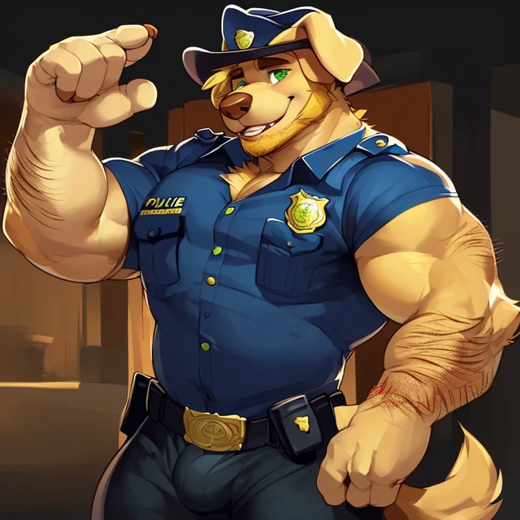 (masterpiece), (best quality),Woman ((anthro)) ,dog, doberman,shepherd,((police woman)), brown skin,brown eyes,1girl,solo,(angry),grind teeth,volumetric lighting, fluff,wolf's tail,mature female,volumetric lighting, dark ,Back alleys at night, police hat, police uniform,blue cloth, white underwear,burly girl, brawny girl,long legs,huge breasts,huge ass, full body view, (spread legs wide:1),(arms behind head:1.2), standing squatting ,athlete,tight waist,dr comet,pochincoff,Pixelsketcher, (mayosplash), (wamudrawasterpiece),cutesexyrobutts, hioshiru,kingbang,Dog Collar, (sweating),in a cage,((caged)), tied back with a chain, chained,