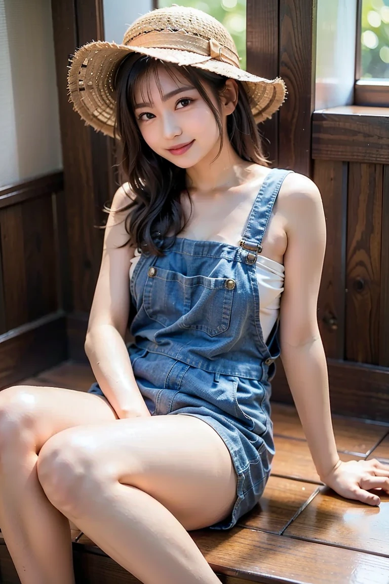 Kiera Knightley, 25 ans, delicate, poudre de contour, sexy, Farmer, light overalls, a detached strap, French touch, cheveux de longueur moyenne, grains de beauté, sourire romantique, Seductive look, bonne couverture, de nuit, éclairée par les flashs des photographes, lying in a haystack, au milieu du foin, skin details, pores de la peau, sexy, Appareil photo numérique Kodak Smile 10MP, tendance on Behance, playboy cover