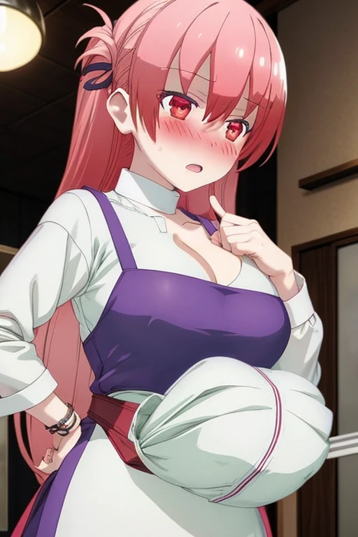 anime_still, masterpiece, best quality, sexy, 1girl, Gasai Yuno,(large breasts:1.5), nipples, solo, nude, as Gasai Yuno Sits in her kill room she stays blankly act a painting of her lover, she is wearing a black choker and black thigh highs and behind her there is a small table with a blood stained knife and a black face mask as well as a apron made of human skin, ((kill room)), ((blood)), ((psycho)),evil smile,dark and for Bodine atmosphere, she is hunting you, CRAZY EYES, (YANDERE,CRAZY EXPRESSION:1.6), empty eyes, shaded face, crazy smile
