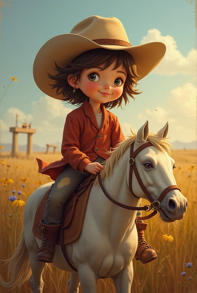 child，Ride a cow，oil painted，White background