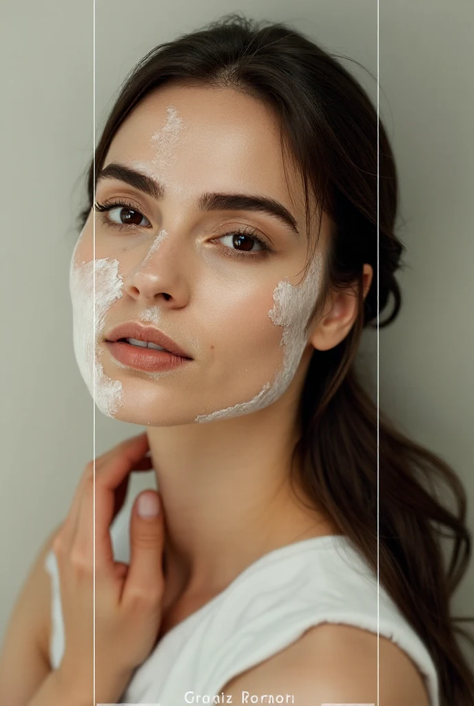 Create "basics of skincare" like its written with face cream of a wet mirror