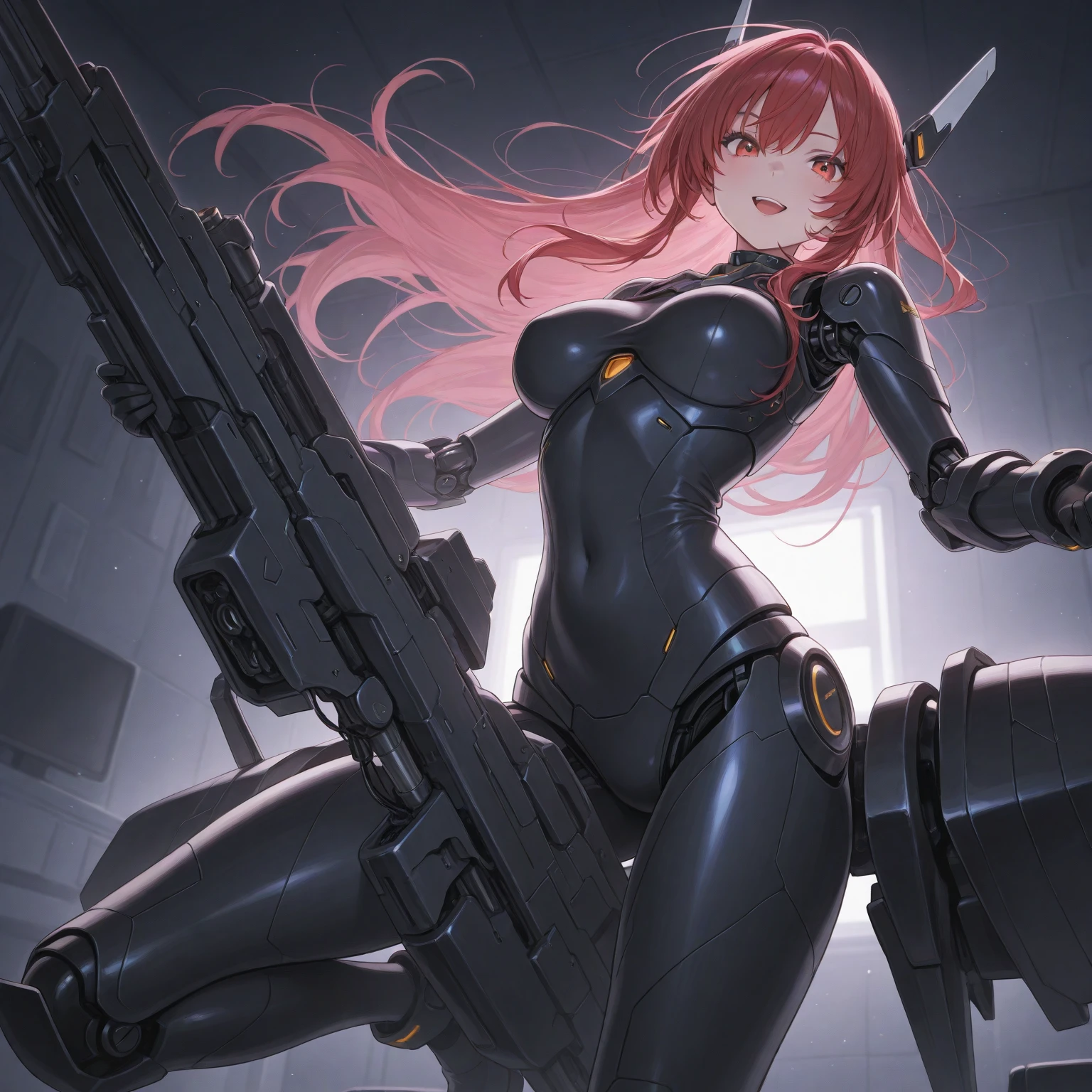 ((best quality)), ((Masterpiece)), (details:1.4), 3d, Image of a beautiful cyberpunk woman., HDR (high dynamic range), long hair, red hair, future school unitform, PBR surface,After processing,Anisotropic filtration,depth of field, Maximum clarity and clarity, multi-layered surface, perfect proportions, 8K raw files,