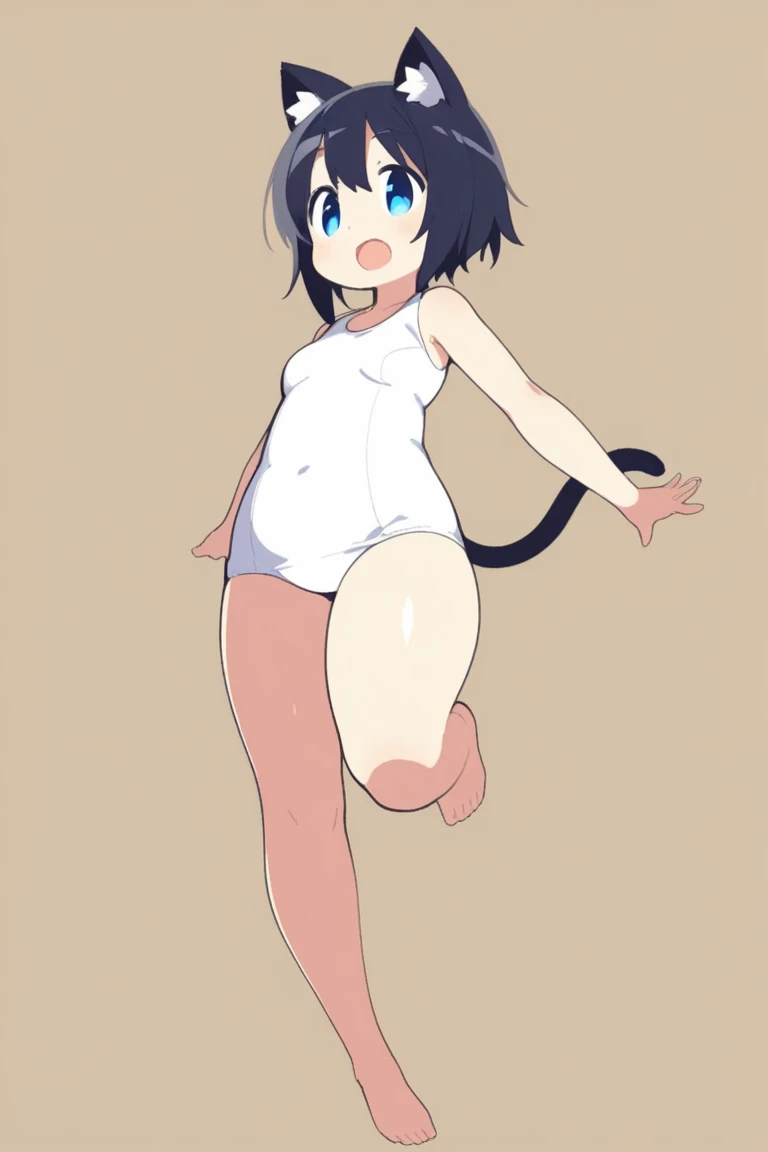 Short black hair Adult female Dog Ears Dark blue colored eyes Flat chest Completely naked, no clothes at all Squatting with legs wide open The location is a park smile NSFW