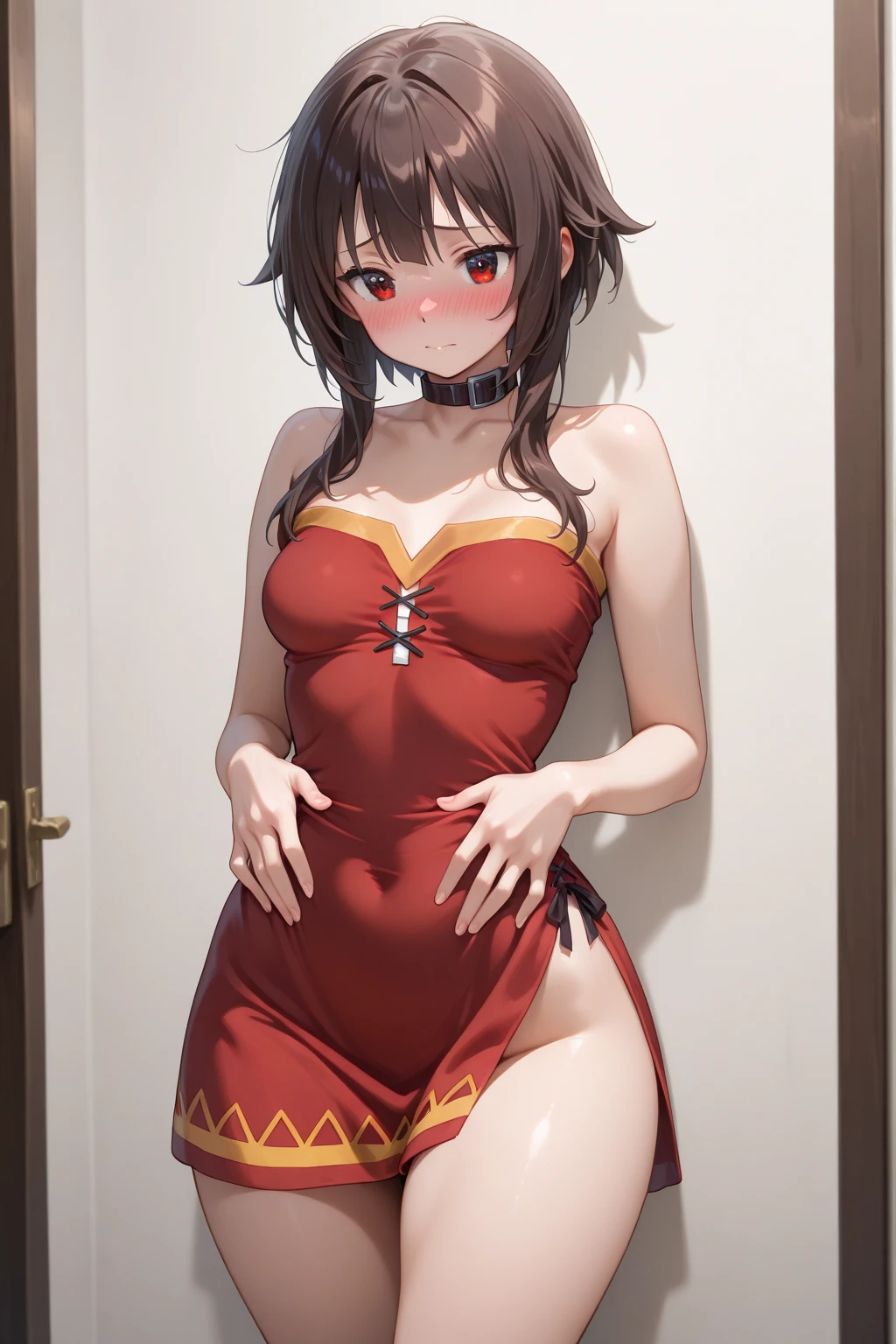 ((Meilleure qualité)), ((mom-d'œuvre)), (détaillé), Big woman with black hair, green eyes, red lips, big breasts, big thighs, wearing fishnet stockings,