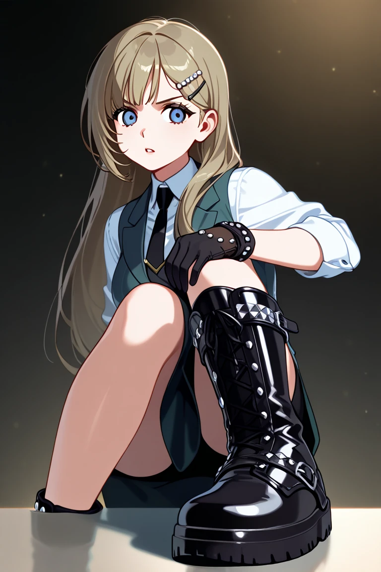 masterpiece, best quality, finely detailed, awashima seri, blue eyes, uniform, thighhighs, in the city, metropolis, outdoors, day, 1lady, solo, large breasts, wince, tearing up, tears, looking at viewer, (sitting, against wall:1.2) (restrained, bound wrists, shackles, tied up, ball gag:1.2), (face only:1.3)