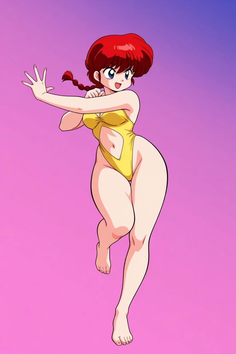 ((mature face)), ((big ass)), Kasumi Yoshizawa has become a mature woman, Realistic denim texture, chubby upper body but small breasts, dskasumi, red hair, long hair, ponytail, red eyes, hair bow, 1girl, solo, ((height 150cm)), ((leotard)), ((lace leotard)), thick thighs, Bow legs, Beautiful face but chubby face, (((Chubby kasumi yoshizawa))), ballet pose, Stand up straight, ((Full body)), (low head 1.5), A little chubby body type and small breasts, masterpiece, ((small breasts)), thick legs++, Full body+, Solo, Swollen face, 1 woman, thick thighs, solo, simple background, masterpiece, best quality, A chubby figure that seems real, smile, 
BREAK, red ribbon
gym, cinematic, game cg, official art, masterpiece, best quality
