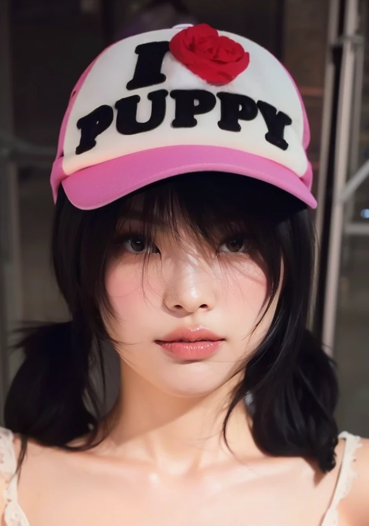 tmasterpiece,best qualtiy,hdr, hyper HD, 8K,Bokeh,Ultra-fine painting,Sharp focus,Physically-based rendering,Extreme detail description, (EOS R8, 50 millimeters, F1.2, 8K, RAW photo:1.2), full bodyshot, looking at viewer, (big breasts:1.3), choker, sexy smile, shag_cut hair, Three_females, 18_years_old, blond hair with dark highlights, short summer dress with high split, cap on head, (kissing:1.2), outside