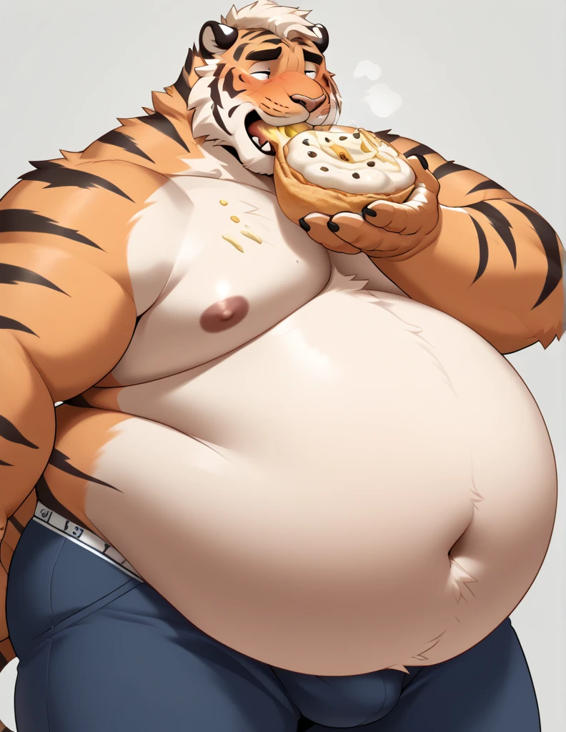grisser, mel \(character\), dragon, eastern dragon, felid, hybrid, mammal, pantherine, tiger, 5 fingers, anthro, armpit hair, barazoku, barbel \(anatomy\), barely visible genitalia, barely visible penis, beard, belly, big belly, big nipples, big tail, blue eyes, body hair,(pattern boxers:1.4) brown body, brown fur, brown horn, brown stripes, brown tail, bulge, chest hair, clothed, clothing, eyebrows, facial hair, fingers, flesh whiskers, front view, fur, genitals, hairy, happy trail, horn, huge tail, long tail, looking at viewer, male, markings, mature anthro, mature male, multicolored body, multicolored fur, multicolored tail, musclegut, mustache, navel, nipples, obese, obese anthro, obese male, overweight, overweight anthro, overweight male, penis, penis base, pictographics, pink nipples, pink nose, pubes, question mark, shirt, solo, striped body, striped fur, striped markings, striped tail, stripes, tail, tail markings, tan body, tan fur, tan tail, tank top, teasing, topwear, two tone tail, underwear, vein, veiny muscles, whiskers, white belly, white body, white clothing, white fur, white topwear