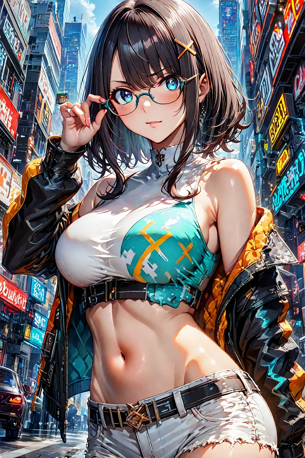 infp young woman, Beautiful breasts, Front opening shirt, Pop, cutting edge, lo fashion, The center of attention, newyork, pop-art,