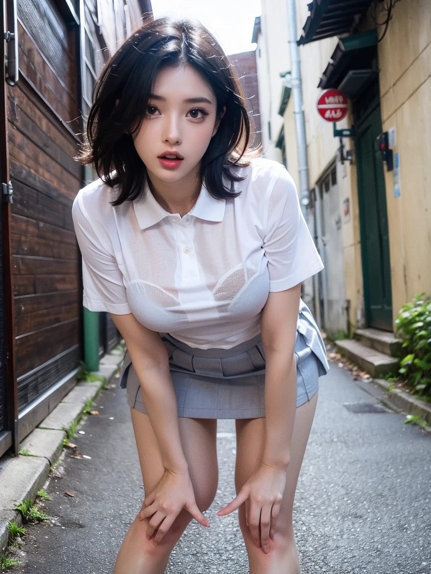 Ultra-detailed、High resolution、Transcendental beauty、Highest quality、masterpiece、Dark blue high socks MIX real、(Raw photo:1.2)、(Photorealistic:1.4)、The beauty of beautiful details、Delicate expression、Tall Woman、((I can see her pussy))、(Crouched down mantilla)、Earrings、Eyelashes、Sparkling eyes、Glossy Lips、Beautiful and fine details、Large file size、(Japanese high school girls uniform))、Extremely detailed representation、In detail、Highly detailed facial cinematic lighting、18-year-old girl、Positive、((Dynamic Pose)))、(Open Stance))、(Skirt from bottom to top:1.5)、Pleated skirt、blazer、Sexy upward glance、(Spread your legs and show your pussy:1.5)、(Real and detailed pussy:1.5)、(Black Short Hair:1.5)、(Wet pussy:1.0)、(Healthy Body:1.6)、((Pussy shot, visible pussy:1.5)), Detailed pussy, Realistic pussy, Huge clit, Enlarged labia minora