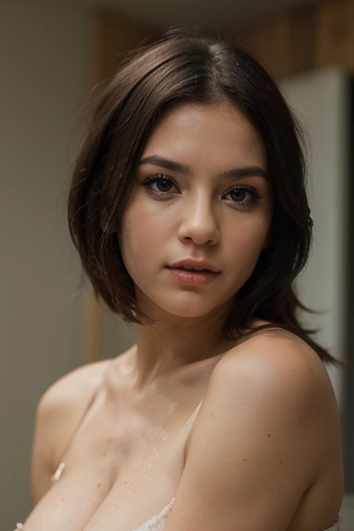Photo of 25 year old European girl, CRUDO, hermosa mujer, (cabello rojo con ondulado extra largo), ((retrato)), (Rostro detallado: 1.2)), (Rasgos faciales detallados)), (piel fina), pale skin , alto Detalle y pronunciado escote, cuerpo delgado, entorno de cuarto de hotel, (color frio), wet, wet, reFlection, (obra maestra) ( PerFect ratios) (fotos realistas) (of the highest quality) (Detalle) Moda, tatuajes en la piel, pose sensual