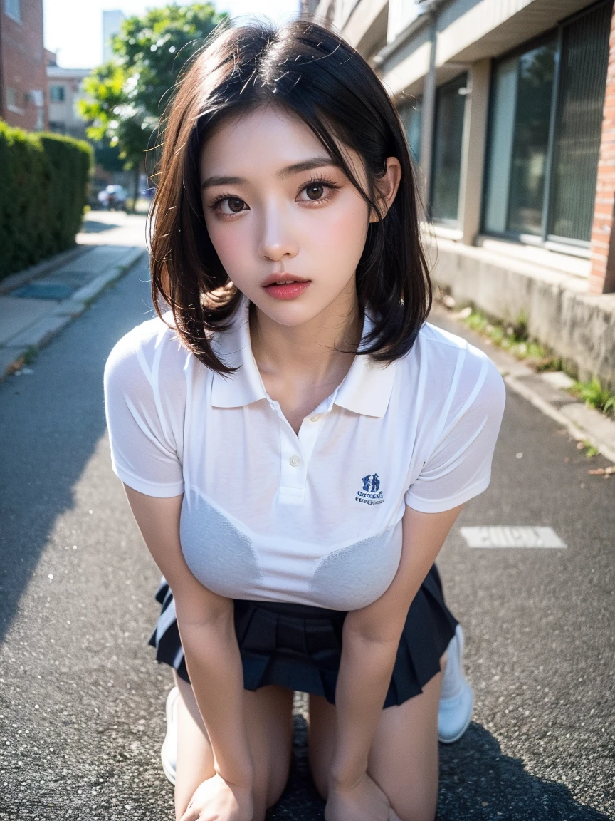 ((Short white T-shirt)), ((Wearing navy blue bloomers)), Very detailed clarity, (beautiful girl, Delicate girl:1.3), (10 years old:1.3), (Symmetrical eyes:1.3)(Browsing Caution)), ((Erect nipples)), Girls with nipples, Japanese, , Has bangs, Fair skin, Glowing Skin, (((Spread your legs))), (Sweaty skin), ((Short white T-shirt)), ((Wearing navy blue high-cut bloomers)), locker room, Cute pose, (masterpiece, Highest quality, Very detailed, Detailed face, 8K)