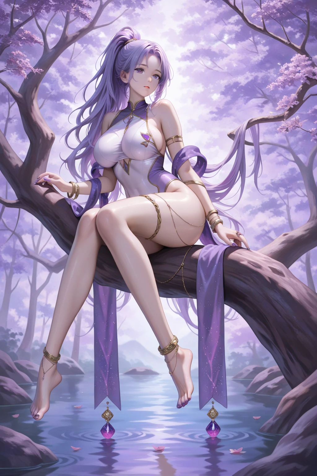 1 girl, alone, beautiful, (((muscular thighs))), bare legs, slim arms, medium to large breasts, (((wearing a purple bikini))), nails painted purple, (at the motel), pure eyes , Realistic pupils, highly detailed eyes, (((full body photo))), (Standing), (bare feet), perfect anatomy, good anatomy, good composition, muscular belly, narrow waist, lubrication of the skin in the area of crotch, oily skin, eye reflection, glowing eyes, anime, anime style, cinematic lighting, glare, Bright light, ray tracing, drop shadow, Sony FE, panorama, High definition, anatomically correct, super details, High details, best quality, high resolution, high definition, 16K
