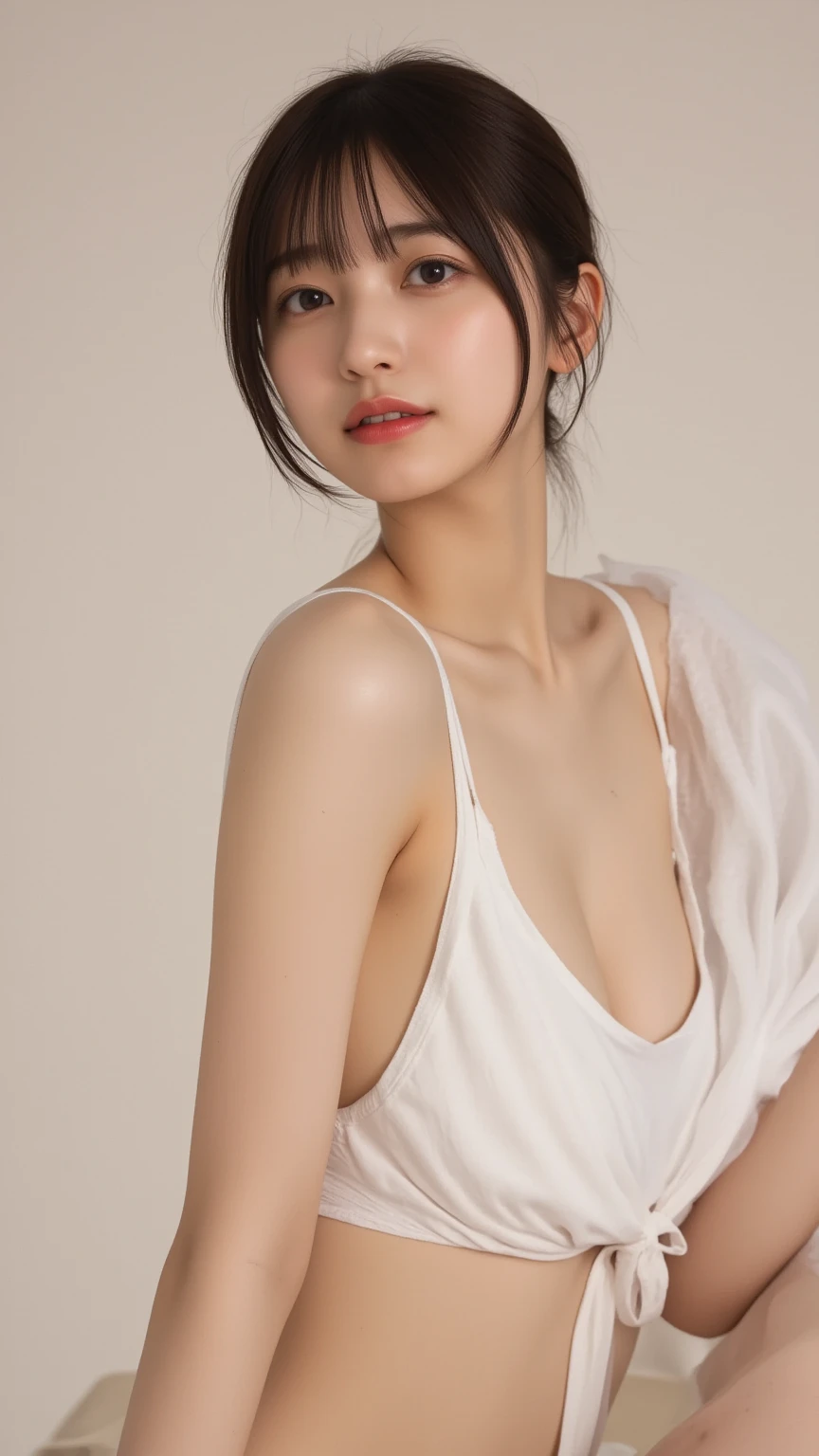 (8K, RAW photo, highest quality, masterpiece:1.2), ultra detail, super resolution, (realistic, realistic Photo:1.37), portrait, High-definition RAW color photos, professional photos, 非常に詳細で美New, very detailed, 8K wallpaper, amazingly detailed, huge file size, official art, highly detailed CG unity 8K wallpaper, very detailed美少女, very detailed顔, very detailed目, very detailed肌, very detailed指, very detailed鼻, very detailed詳細な口 , perfect anatomy, very detailed背景, very detailed服, 1 girl, (20:1.2), 20th generation, cute girl, realistic body, , Fair skin, glowing skin , Because I&#39;m slender, handsome body, black hair , short hair, (dull bangs:1.2), smile, cute, like々New, cute face, realistic face, delicate eyes, droopy eyes, lingerie, See-through, earrings, looking at the viewer, facing the front, standing posture, Opposition, dynamic lighting, very big breasts,