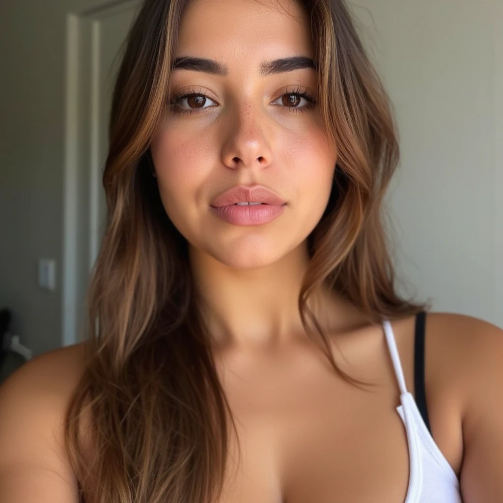  tirando foto no espelho,  tirando selfie,  feliz,  ultra Realista,  Real,  perfeita,  olhos perfeito, com um short curto e uma camisa branca 