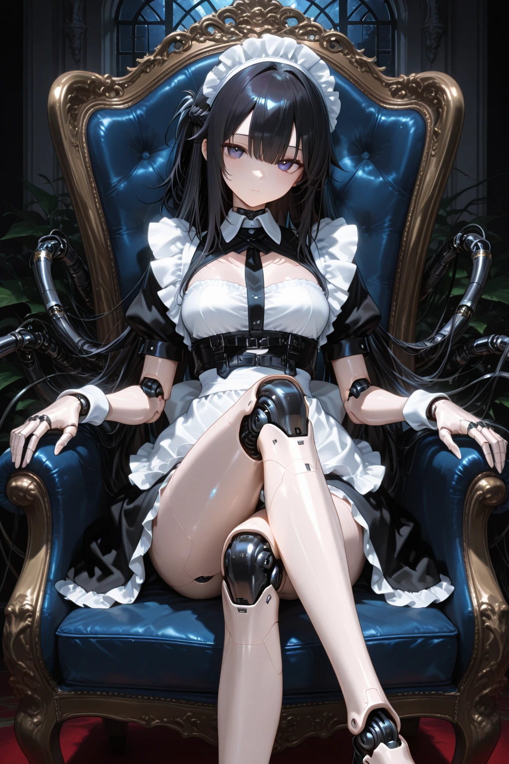 (((chibi:1.4)))、(((Lori:1.4)))、(((low length:1.4 )))、(((Child body type:1.4 )))、(((open legs:1.4 )))、(((Squat with your legs spread in an M-shape:1.4)))、(((Wide-open legs:1.4)))、(((Sit on the ground)))、BDSM、Queen、mistress、(((One girl)))、solo、(((Black latex elbow gloves:1.4 )))、(((Black latex corset dress:1.4)))、(((The corset dress is decorated with beautiful lace.)))、(((Corset dress with shoulder straps)))、(((Black latex tight mini skirt:1.4)))、(((Black Thigh Boots)))、(((Black fishnet stockings:1.2 )))、(((Stiletto heels:1.4)))、(((Black latex panties)))、(((Black latex bra)))、(((Black leather collar)))、(((sexyなポーズ:1.4 )))、Wide-open legs:1.2、(((Erotic)))、(((Cowboy Shot)))、(Highest quality, masterpiece),sexy, erotic, 1 Girl, 18-year-old, despise, I am proud, Purple long hair, ((Purple eyes)), Looking at the audience, medieval tabernacle, (close), ((Dark Room)), Sweat, Candles are lit, (((Expressionless))), ((Cleavage)), Mr........々Inside the torture chamber, Where the various tools are located、sexyなポーズ、Spread your legs、Expressionless、((blush))、