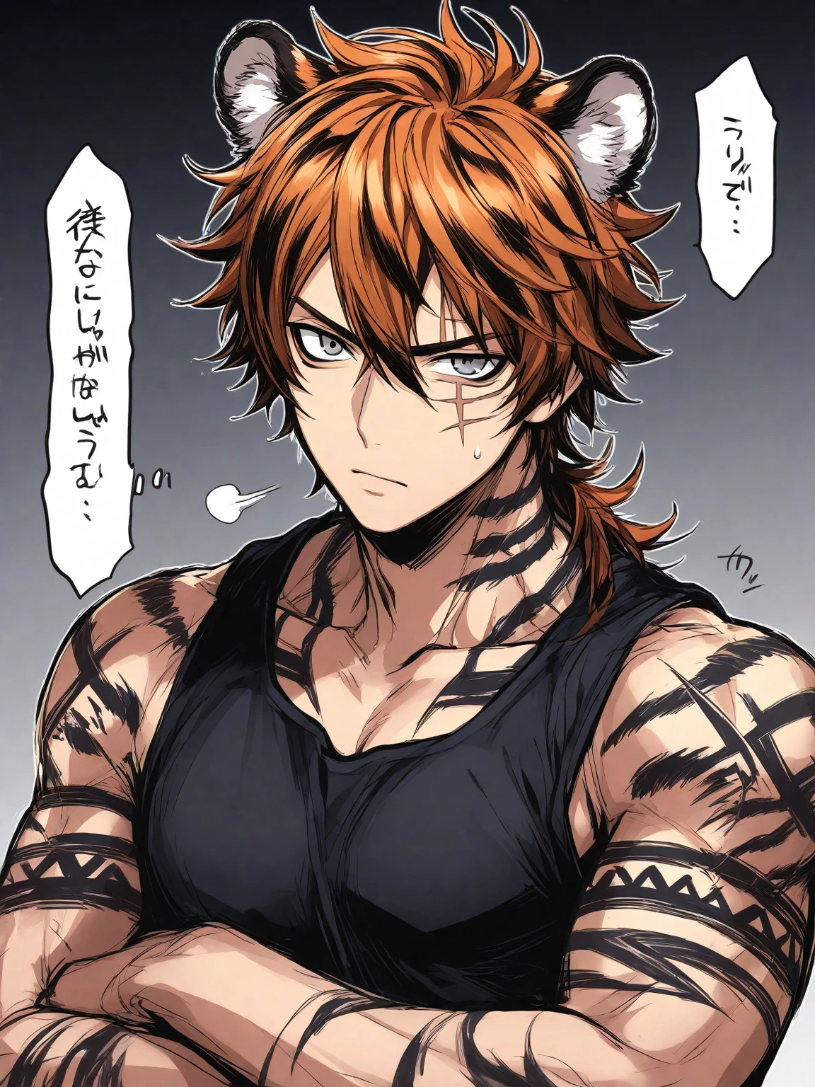 (high quality, 4K, 8K, high resolution, masterpiece:1.2), ultra-detailed, (realistic, photorealistic, photo-realistic:1.37), tiger orc, fluffy fur, muscular, male orc, covered in fur.