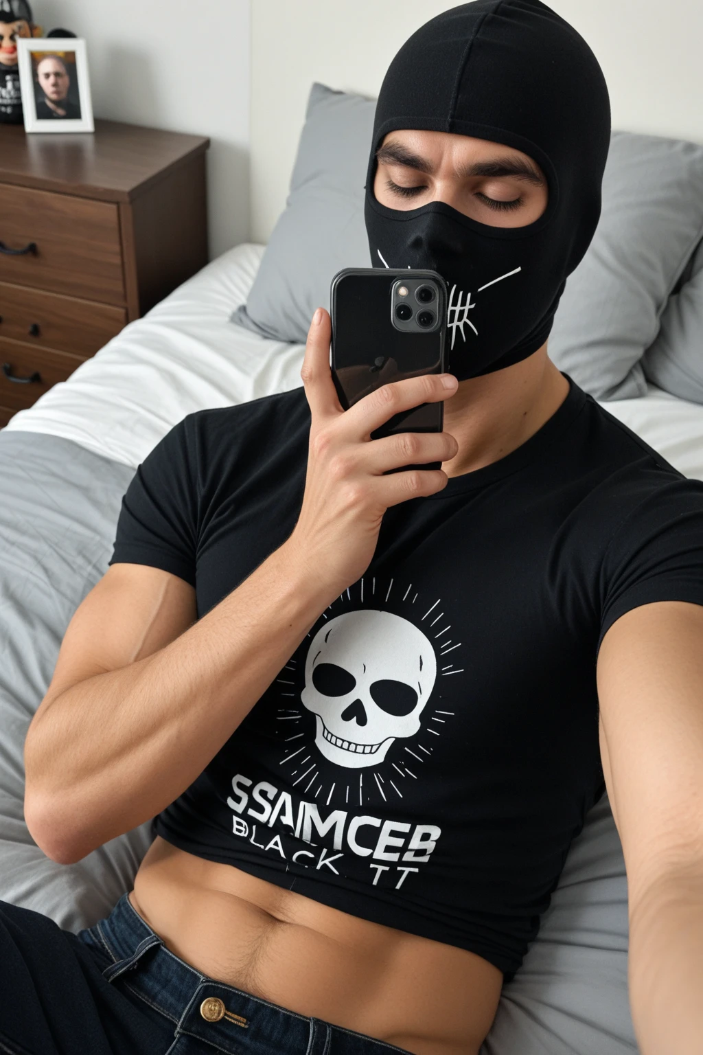 Sitting man, taking a selfie, hot and strong man, muscular, and a little wet, Defined abdomen